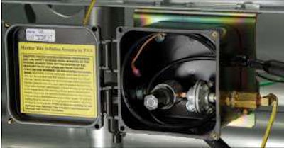 The Meritor Tire Inflation System by P.S.I. monitors tire health, flashes appropriate warnings and counters a low-pressure situation by taking air from the tractor-trailer’s air system and inflating any tire that is registering low.