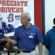 Boyd Bros. President Richard Bailey (middle), congratulates drivers Virgil Shell (left) and Dennis Howard (right) for safely reaching the two-million-mile mark for the company.