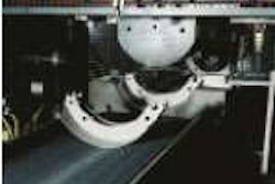 Remanufactured shoes are ready for relining at a Bendix Foundation Brake facility.