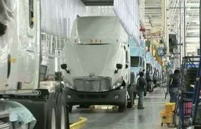 Semi truck on the manufacturing floor