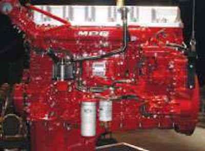 The crankcase ventilation system for Mack’s MP8 engine shows: (1) the engine outlet for crankcase gases, (2) the separator where crankcase gas is condensed, (3) the condensed oil return to the crankcase and (4) the decondensed crankcase gas that is returned for combustion.