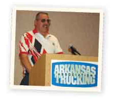 Tapp addresses contestants at the Arkansas Trucking Association’s first statewide technician challenge in 2004.