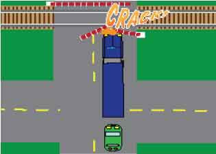 John Doe accelerated through the railroad crossing to prevent a tailgating small car from rear-ending his rig, but a descending signal arm mangled his shotgun-side West Coast mirror. Was this a preventable accident?