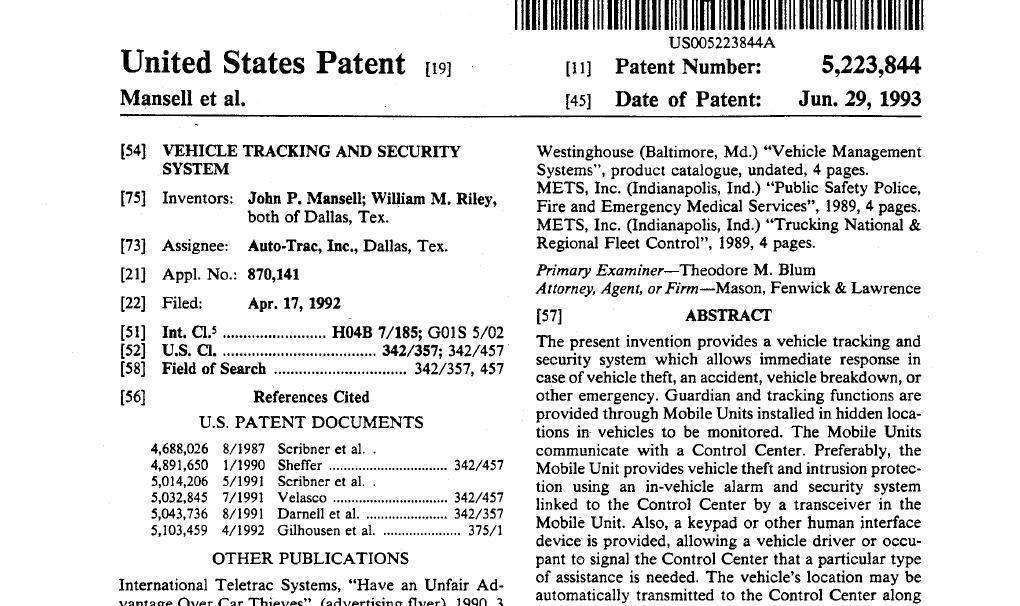 Vehicle Tracking Patent