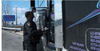 The Pennsylvania Turnpike’s East-West route (Interstates 76/276) and its Northeast Extension (I-476) intersect with the toll-free southern sections of I-476 at the Mid-County Interchange in Norristown, Pa. This is a favored location for truck inspections in Eastern Pennsylvania because of a high volume of truck traffic. Trooper David Hodges of the Pennsylvania State Police pulled this truck aside after the driver paid his toll.