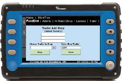 PeopleNet’s computing platform lets users customize the presentation layer for drivers’ workflow, such as prompting the driver to complete this trailer drop-and-hook form.