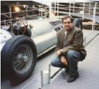 While Joe Stianche loves to collect European sports cars, this 1930s vintage Auto Union racecar is clearly out of his reach.