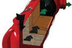 Dirty exhaust enters the DPF, and soot is trapped on the coated ceramic honeycomb material inside the filter, rendering the exhaust exiting the filter clean.