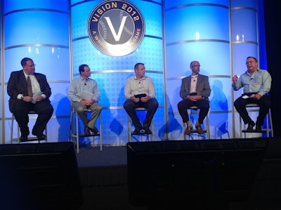 Covenant Transport’s Doug Schrier (3rd from left), said the company looks forward to using predictive tools as a “crystal ball” to manage risk.