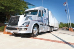 The mid-level trim tractor for the North Carolina test drive was a 2013 Volvo 670 painted in gleaming Dupont Glacier White.
