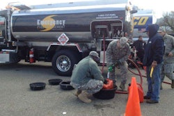 Tanker trucks distribute fuel to residents in New York who were affected by Hurricane Sandy.