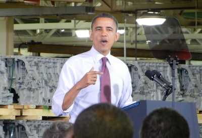 President Obama spoke Dec. 10, 2012, at Detroit Diesel’s Redford, Mich., plant to praise management and unions for coming together to invest in U.S. production of automated transmissions and turbo chargers.