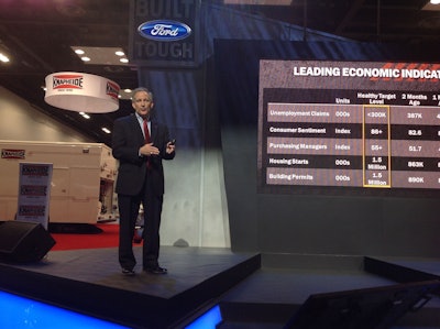 Len Deluca, director of commercial vehicle sales and marketing for Ford, introduces the company’s new Transit Connect compact van.