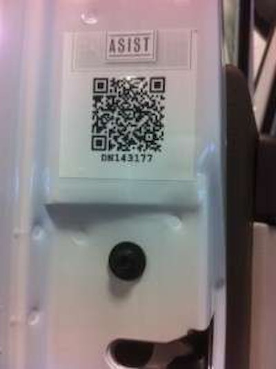 QR codes are uniquely tied to the truck’s VIN. The above code was placed on a new Volvo truck, which also uses the MVASIST platform.