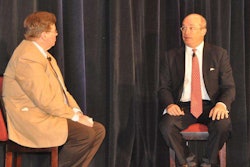 Avery Vise, director of research for Randall-Reilly (left), talks economic outlook for trucking with AVondale Partners’ Don Broughton.