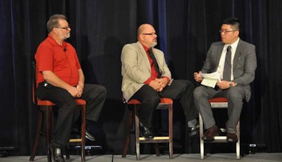 Chris Shimoda, manager of environmental policy for the California Trucking Association moderated a panel with Mark Sturdevant , fleet sales & emissions specialist for the Velocity Vehicle Group and Robert Tennies, truck sales consultant for Western Parts & Equipment, at the 2013 Fleet Executive Conference in Las Vegas.