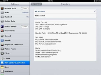 iPad Signature change in settings