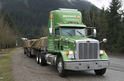 “Kermit” is what Westport Innovations calls the 2012 Peterbilt 367 daycab tractor equipped with Westport’s 475-horsepower 15L engine. The tractor is painted in the muted neon green Peterbilt reserves for alternative fuel vehicles.