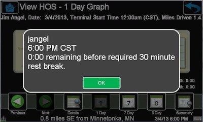 PeopleNet gives drivers a pop-up warning for required breaks