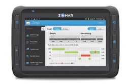 Detroit Connect’s new onboard tablet runs Google’s Android operating system and comes preloaded with four trucking-specific apps, including one that helps drivers track hours of service.
