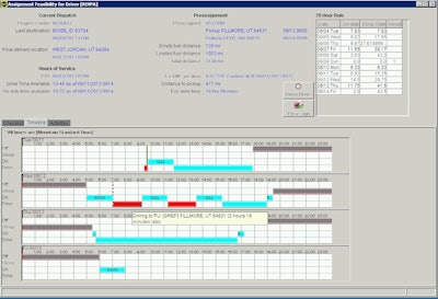 With real-time driver HOS, load planners can make quick decisions. Shown here: McLeod’s LoadMaster’s Driver Feasibility feature.