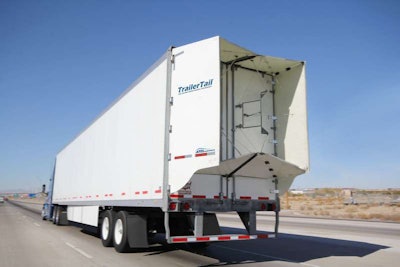 ATDynamics’ TrailerTails are lightweight thermoplastic composite fairings that can be installed to the back of dry or refrigerated semi-trailers to help reduce low-pressure aerodynamic drag behind the trailer.