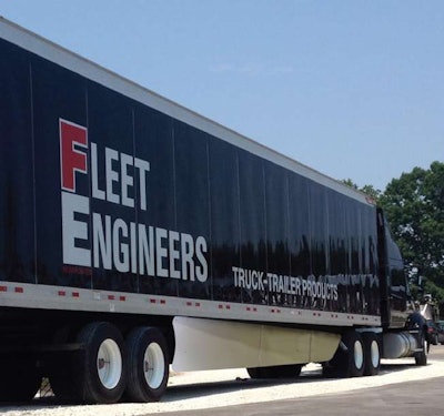 Fleet Engineers’ aerodynamic AeroSaver trailer side skirt is designed for either angled or straight installation and is made from recycled flexible plastic to bend over obstacles.