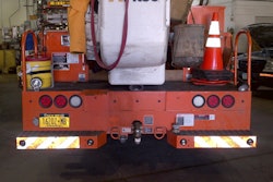 The four backing sensors are installed in the bumper and wired to a speaker in the cab.