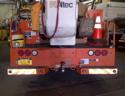 The four backing sensors are installed in the bumper and wired to a speaker in the cab.