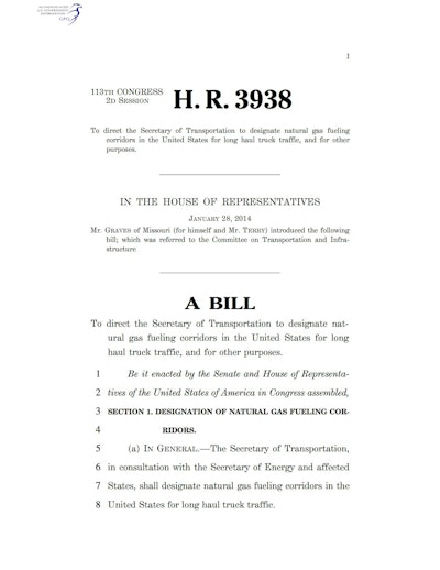 HR 3938 - Natural Gas Fueling Corridors