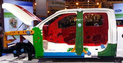 Each area painted or tagged has been changed to make structural repairs easier than current F-150. (Click to view larger)