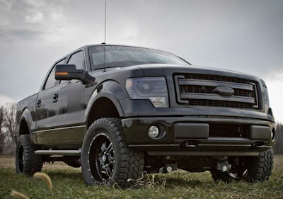 2014 F-150 with BDS 4″ lift kit and 35″ tires.
