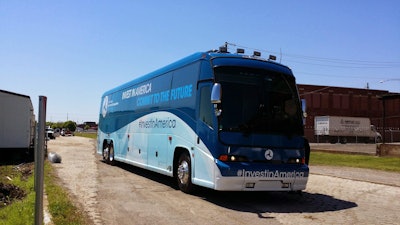 The Invest in America bus is taking Secretary Anthony Foxx and co. on an eight-state tour as he pushes for a long-term highway bill. The bus also serves as a rolling advertisement for the tour.
