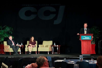 Panelists in the Washington update at the CCJ Spring Symposium included CCJ Senior Editor Kevin Jones (left), Caitlin Rayman of the Federal Highway Administration and Scopelitis law firm partner Tim Wiseman (right).