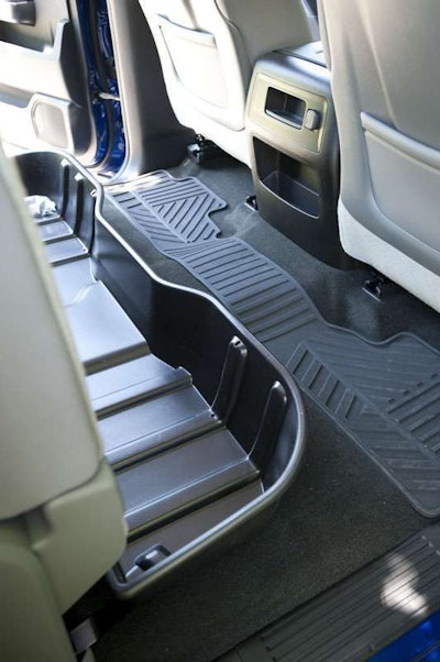 Part of the $435 “Cargo Convenience” option package is this under-seat rear storage compartment.