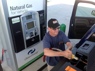 HWT Senior Editor Bruce Smith fueling 2015 Chevy Silverado with CNG.