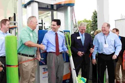 Wisconsin Governor Scott Walker (third from left) was on hand to celebrate the opening of the EVO Trillium CNG facility in Oak Creek, Wis.