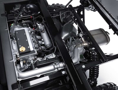 The 812cc three-cylinder four-stroke is rear-mounted to minimize noise and heat in the passenger area.