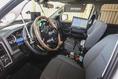 The Pro Comp Ram was fitted with an elaborate array of sensors and test equipment to monitor all aspects of the vehicles movement and dynamics including a robotically operated steering wheel to assure precise and accurate tests.