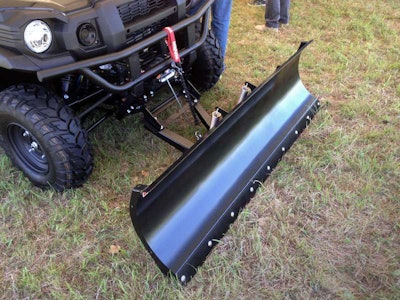 Snow plow option is a quick-disconnect setup developed with Warn Industries.