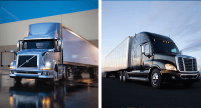Certain 2011-2015 Volvo VNLs (left) and 2015 Freightliner Cascadias (right) are affected by the recalls.
