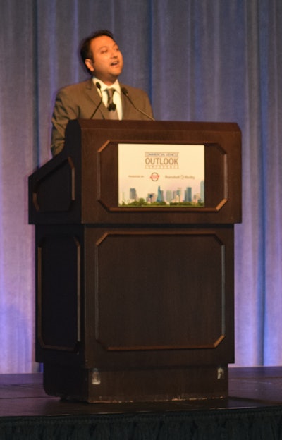 Sandeep Karr speaking at the 2014 Commercial Vehicle Outlook Conference.