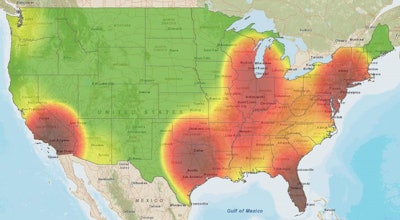 FreightWatch International’s map of cargo theft hot spots in the U.S.