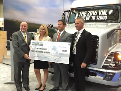 Britton Transport receives the 2014 Volvo Trucks Safety Award in the less-than 20-million-mile category.