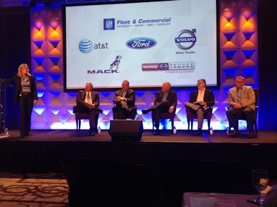 Representatives from truck manufacturers discuss trends in connectivty at the Telogis Latitude user conference, Oct. 28