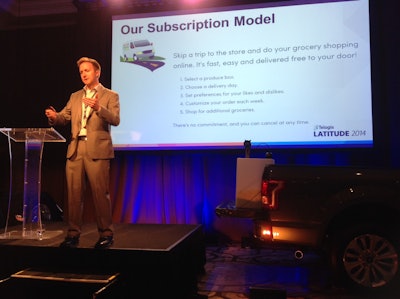 Aaron Peele, outbound logistics manager for Door to Door Organics, speaks at the Telogis Latitude conference on Oct. 28. CLICK on the photo to view a gallery of other events.