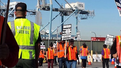 Drivers picketing at the Port of Los Angeles last week.