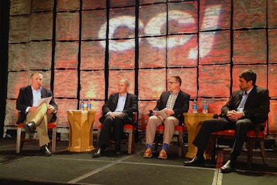 From left, CCJ Editor Jeff Crissey; Kevin Quast, COO at Knight Transportation; Greg Koepel, vice president of workforce development and administration for Roehl Transport; and Justin Kreimer, vice president of operations for Marten Transport.