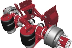 Hendrickson’s Optimaax is designed to lift the forward tandem axle automatically when loads are light and shift the unsprung weight to the rear drive axle without overloading it.