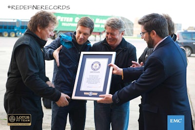The EMC/Lotus team receive Guinness World Record certification.